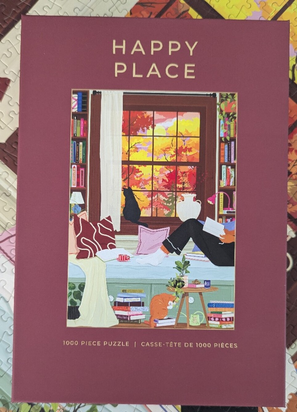 Hobbry "Happy Place" 1000 Piece Cozy Fall Window Reading Jigsaw Puzzle - Picture 2 of 2